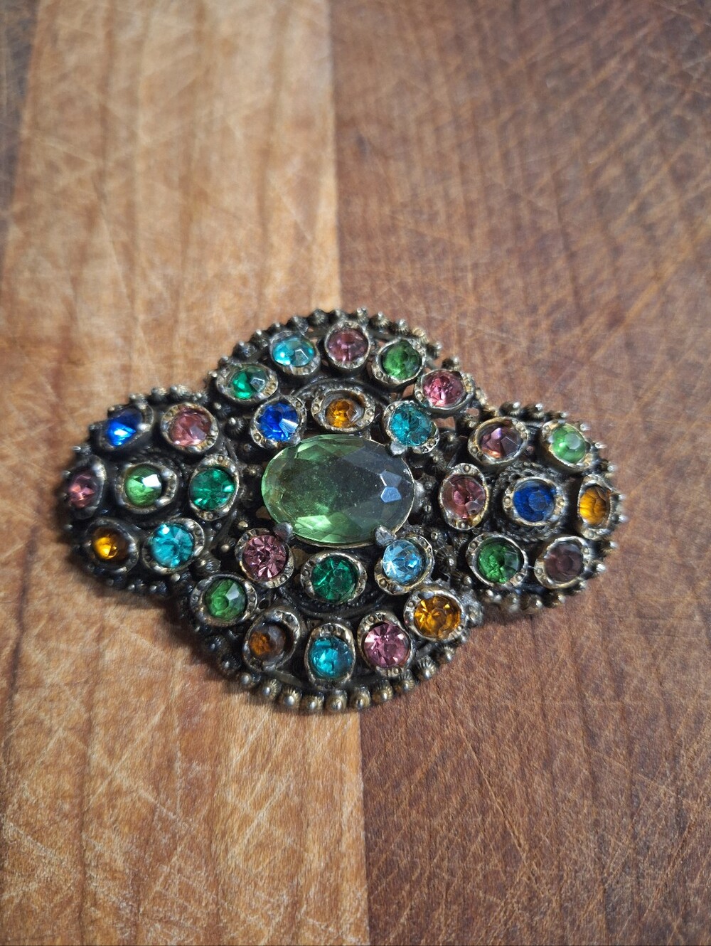 ART DECO Style BROOCH Vintage Colorful Filigree 3 x 2 inches Victorian Heirloom